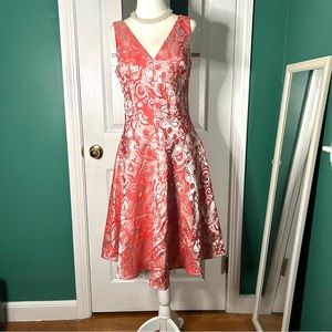 Teri Jon Rickie Freeman Coral Sleeveless Tea Length Dress Size 6